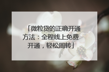 微粒贷的正确开通方法：全程线上免费开通，轻松周转